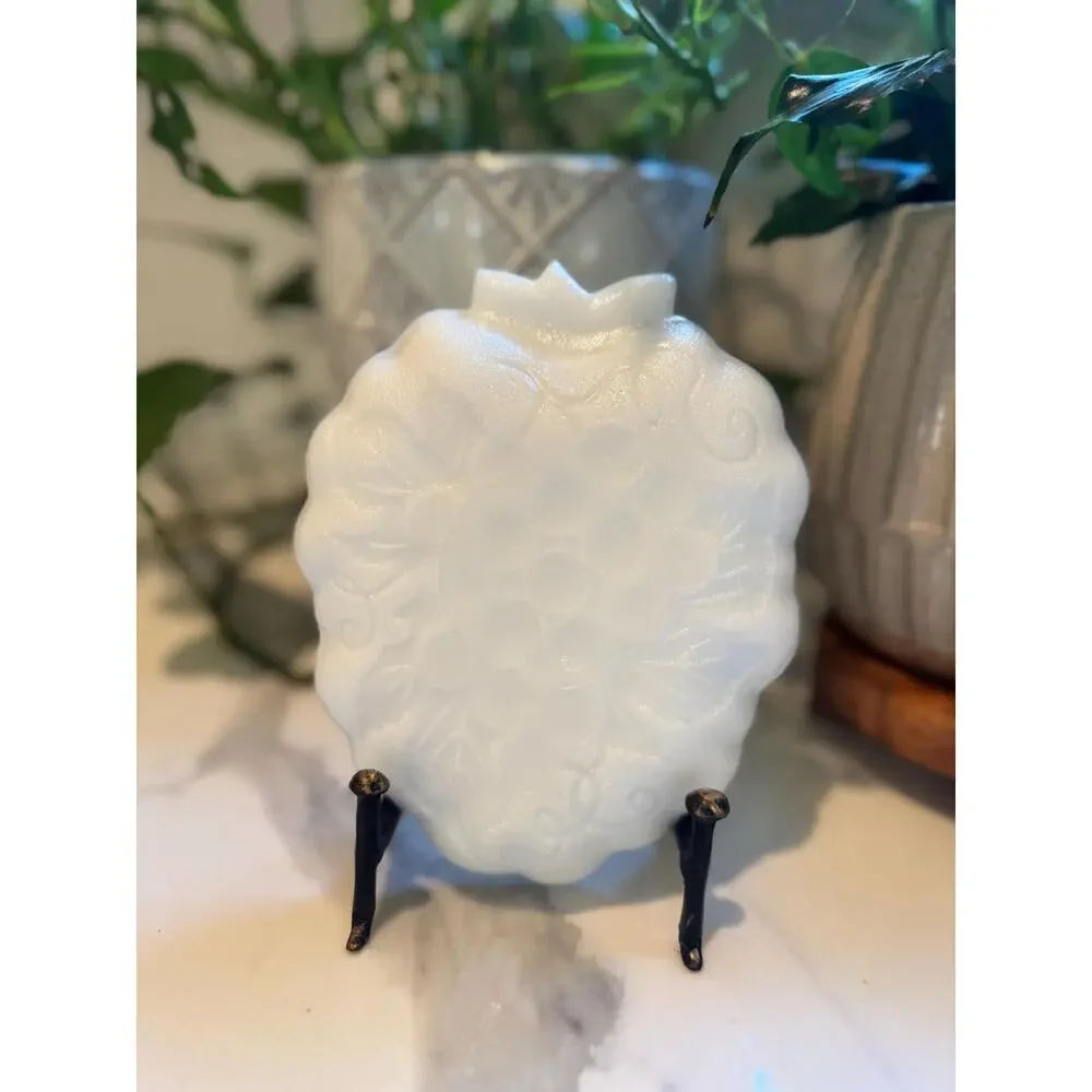 Vintage Hazel-Atlas Milk Glass Grapevine Vanity Plate, 1940s-50s Embossed Decor